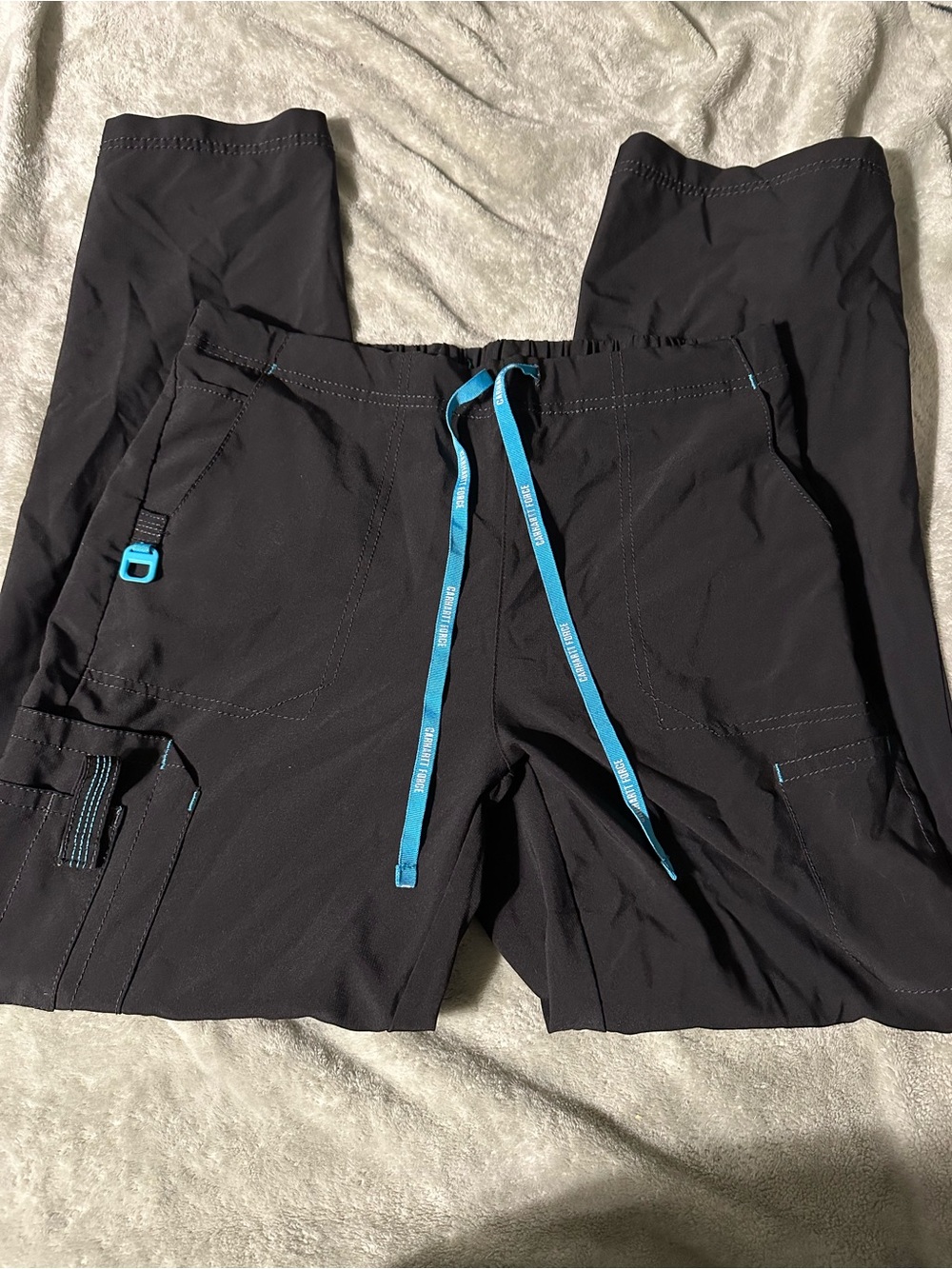 WomenBlack Performance Cargo Pants with Blue Drawstring